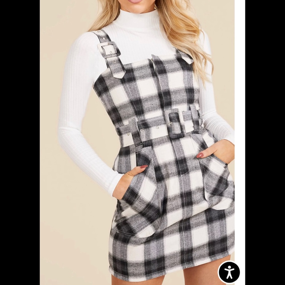 Checked Buckle Detail Pinafore Dress with Tags